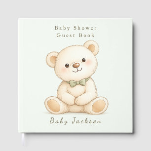 Watercolor Teddy Bear Sage Green Guest Book