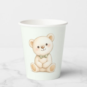 Watercolor Teddy Bear Sage Green Paper Cups