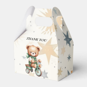 Watercolor Teddy Bear Stars Green Bike Party Favor Box