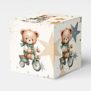 Watercolor Teddy Bear Stars Green Bike Party Favor Box