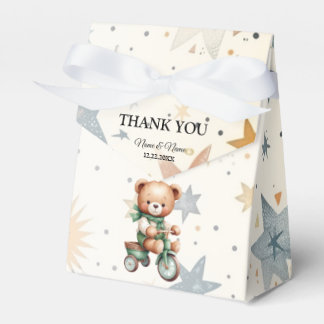 Watercolor Teddy Bear Stars Green Bike Party Favor Box