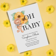 Watercolor Teddy Bear Sunflower Baby Shower