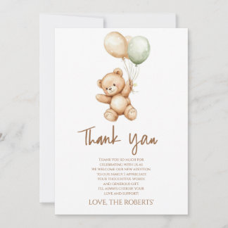 Watercolor Teddy Bear Thank You Card