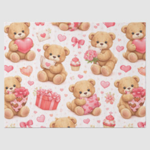 Watercolor Teddy Bear Valentine's Day Pattern Tissue Paper