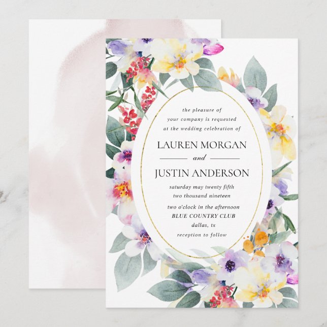 watercolor tender spring floral wedding invitation (Front/Back)