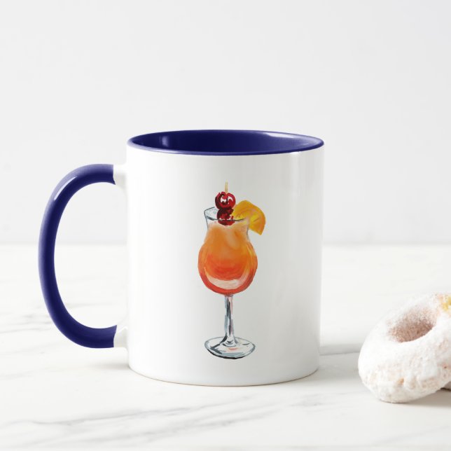 Watercolor Tequila Sunrise Cocktail Mug (With Donut)