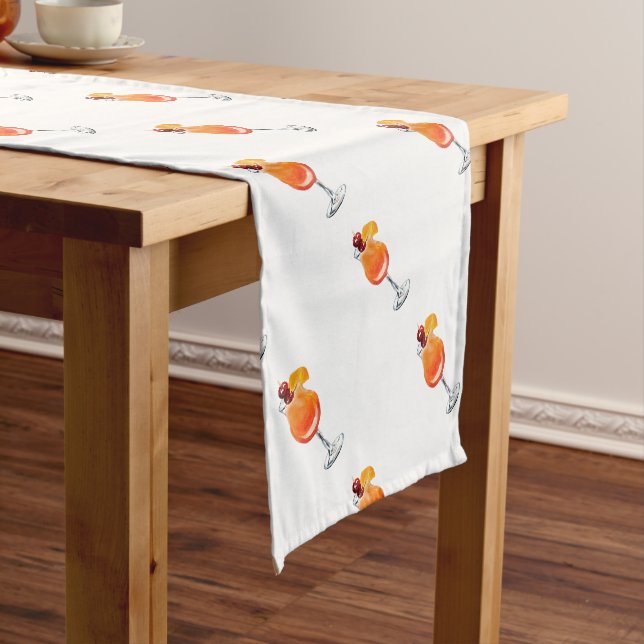 Watercolor Tequila Sunrise Cocktail Short Table Runner (In Situ)