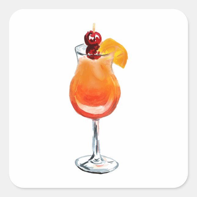 Watercolor Tequila Sunrise Cocktail Square Sticker (Front)