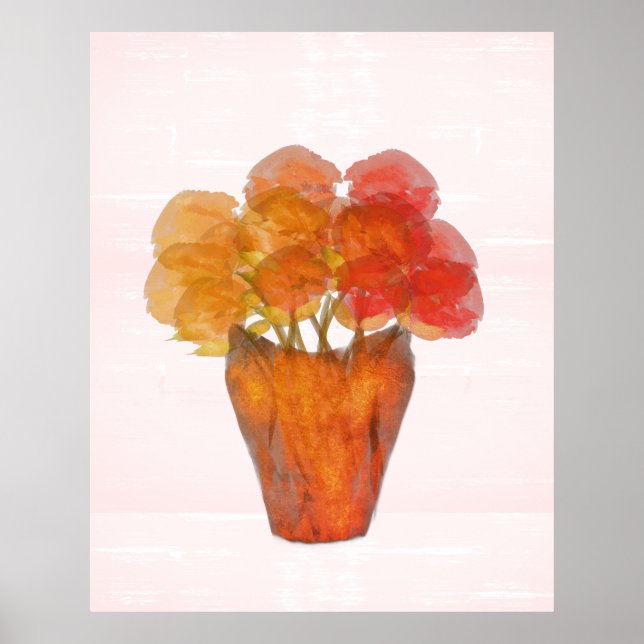 Watercolor Terra Cotta Orange Roses in Vase Poster (Front)