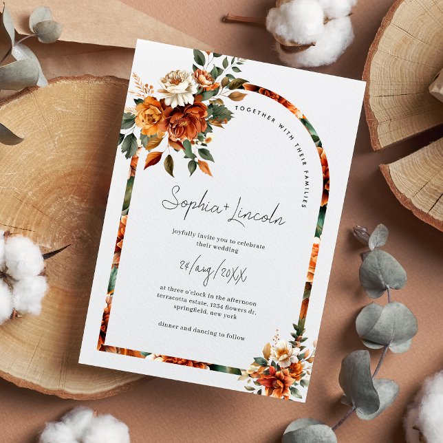 Watercolor Terracotta Floral Boho Arch Wedding Invitation (Creator Uploaded)