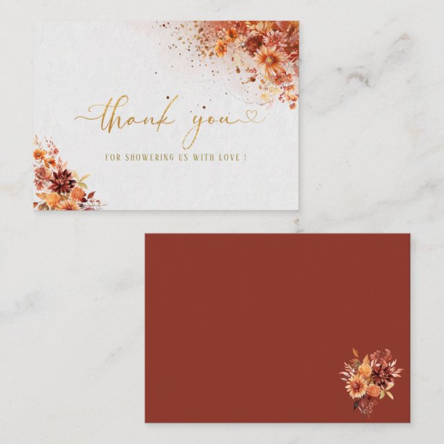 Watercolor terracotta floral gold  thank you card (Front/Back)