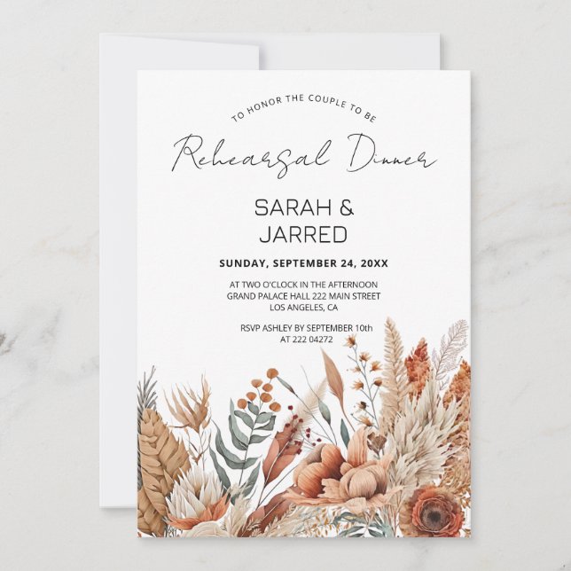 Watercolor Terracotta Flowers Rehearsal Invitation (Front)