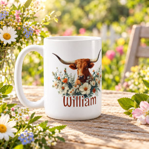 Watercolor Texas Longhorn Personalized Coffee Mug