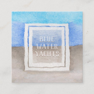 Watercolor Text Over Blue & Tan Sea Beach Theme Square Business Card