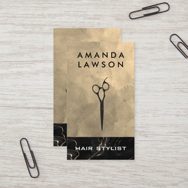 Watercolor Texture | Black Ink | Scissors Business Card (Front/Back In Situ)