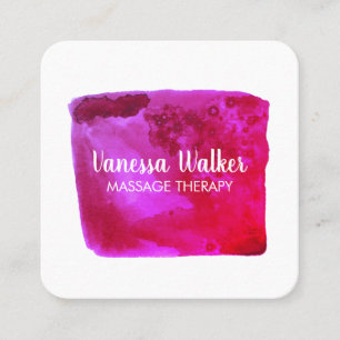 Watercolor Texture Colorful Square Hot Pink Business Card