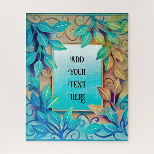 Watercolor Texture Colourful Leaves Golden Border  Jigsaw Puzzle (Vertical)