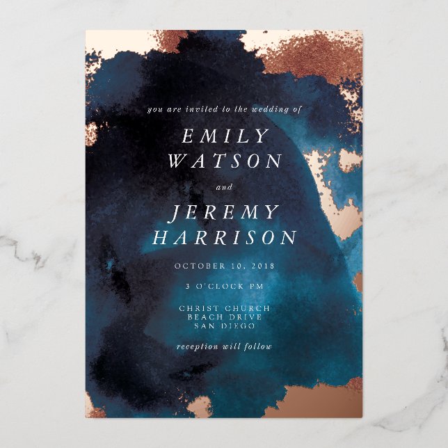 Watercolor Texture Moody Navy Wedding (Front)