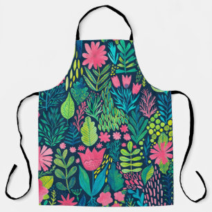 Watercolor texture with flowers and plants. Floral Apron