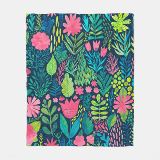 Watercolor texture with flowers and plants. Floral Fleece Blanket