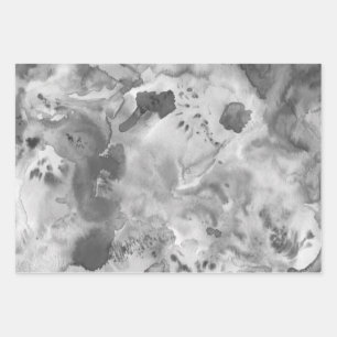 Watercolor Textured Painting Black White Grey Wrapping Paper Sheet
