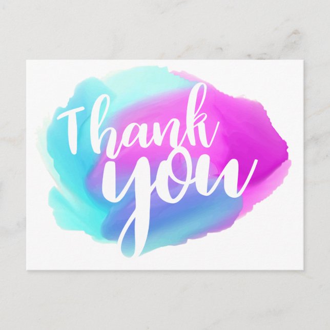 Watercolor Thank You Blue, Purple & Turquoise Postcard (Front)
