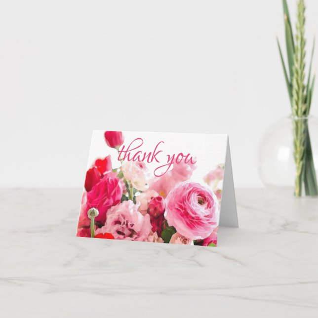 Watercolor Thank You Handwritten Script Roses Chic Card (Front)