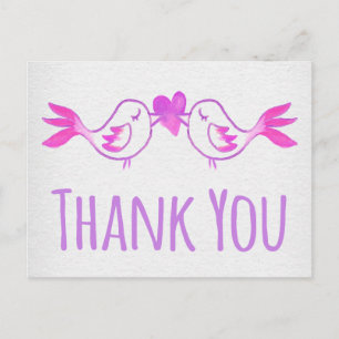 Watercolor Thank You Lovebirds Purple, Pink & Grey Postcard