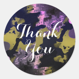 Watercolor Thank You Violet Splatter Brush Classic Round Sticker