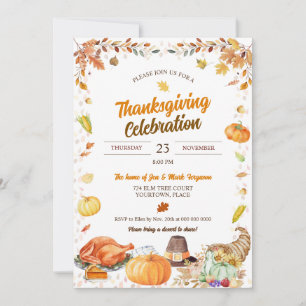 Watercolor Thanksgiving Celebration Invitation