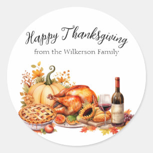 Watercolor Thanksgiving Dinner Classic Round Sticker