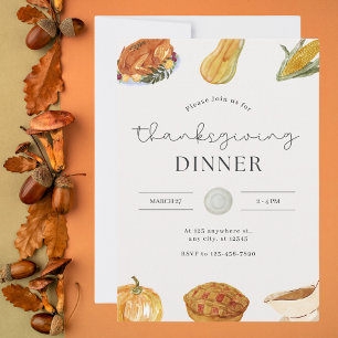 Watercolor Thanksgiving Dinner Invitation