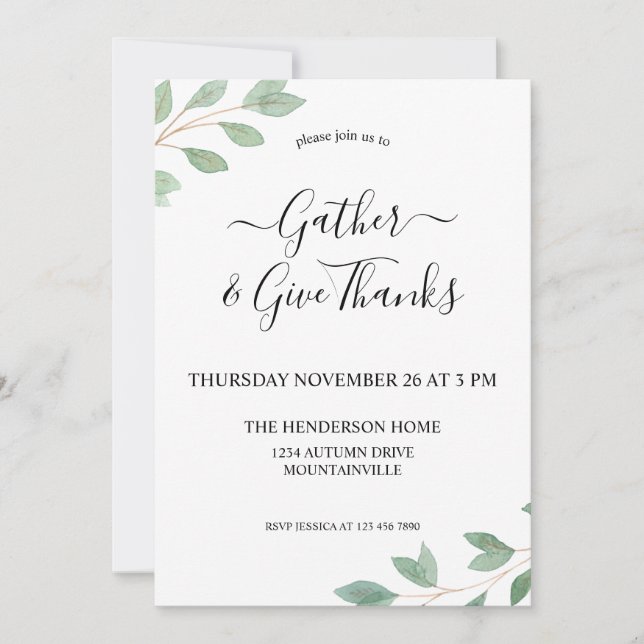 Watercolor Thanksgiving Dinner Invitation (Front)