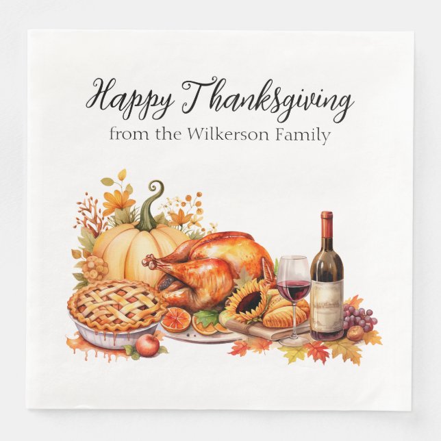 Watercolor Thanksgiving Dinner Napkin (Front)