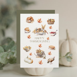 Watercolor Thanksgiving Fall Happy Thanksgiving Holiday Card
