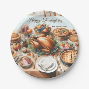 Watercolor Thanksgiving Illustration Paper Plate