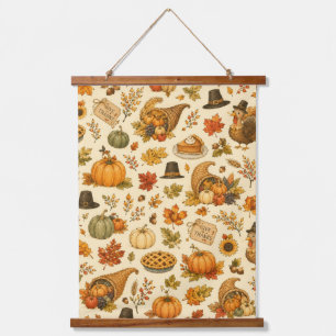 Watercolor Thanksgiving Pattern Hanging Tapestry