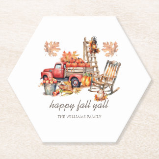 Watercolor Thanksgiving Personalized Paper Coaster