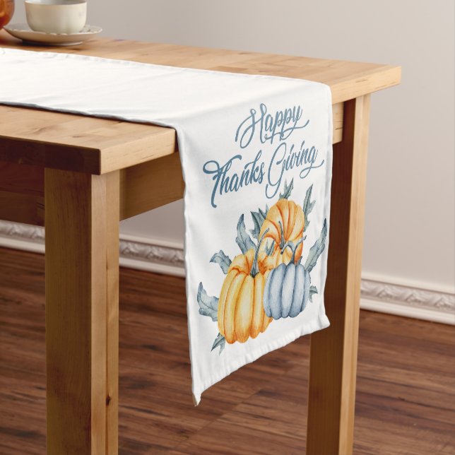 Watercolor Thanksgiving pumpkin Short Table Runner (In Situ)