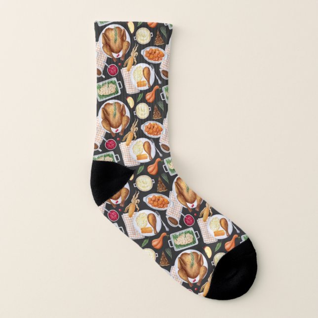Watercolor Thanksgiving Turkey Dinner Socks (Left Inside)