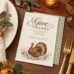 Watercolor Thanksgiving Turkey Greenery Invitation