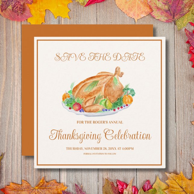 Watercolor Thanksgiving Turkey  Save The Date (Creator Uploaded)