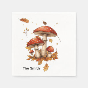 Watercolor Thanksgiving with Mushroom and leaves Napkin