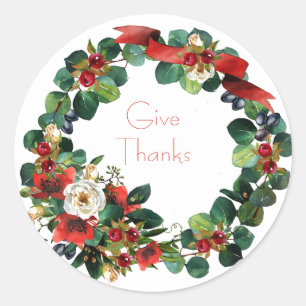 Watercolor Thanksgiving Wreath Classic Round Sticker