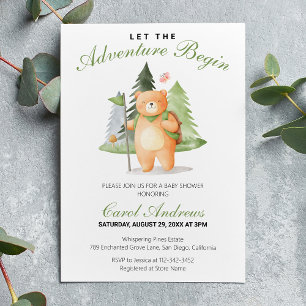 Watercolor The Adventure Begin Bear Baby Shower Invitation