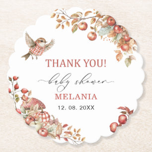 Watercolor the apple of our eye baby shower  Paper Coaster
