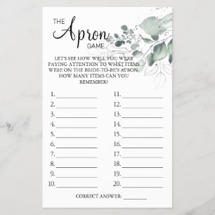 Watercolor  The Apron Bridal shower game card