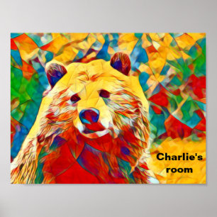 Watercolor Theme Colourful Digital Bear Wall Poste Poster