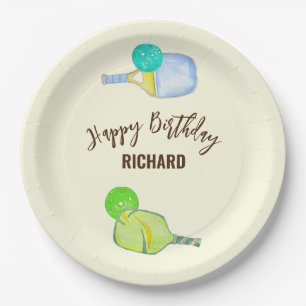 Watercolor Theme Pickleball Light Birthday Party Paper Plate