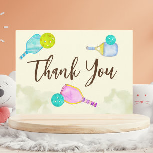 Watercolor Theme Pickleball Light Birthday Party Thank You Card